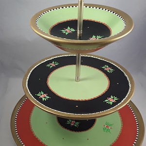 Gorgeous Hand Painted Wood Tiered Stand