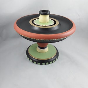 Unique Hand Painted Wood Candlestick Holder