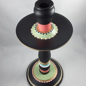 Amazing Hand Painted Wood Candlestick Holder