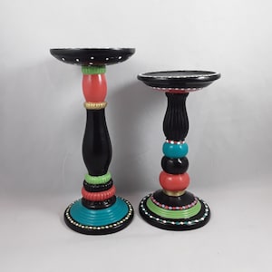 Fun Hand Painted Metal Candle Holders