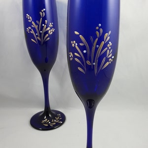 Cobalt Blue Hand Painted Flutes set of 2