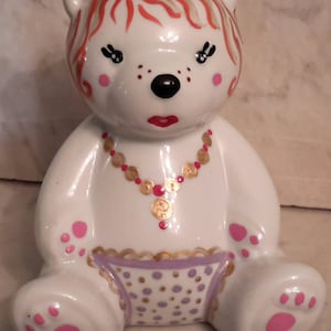 Adorable Hand Painted Ceramic Bear Bank