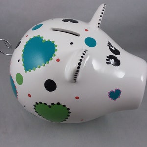 Hearts a Flutter Hand Painted Ceramic Piggy Bank
