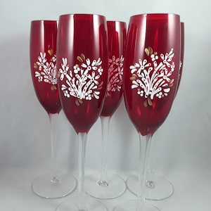 Red Hand Painted Set of 5 Flutes