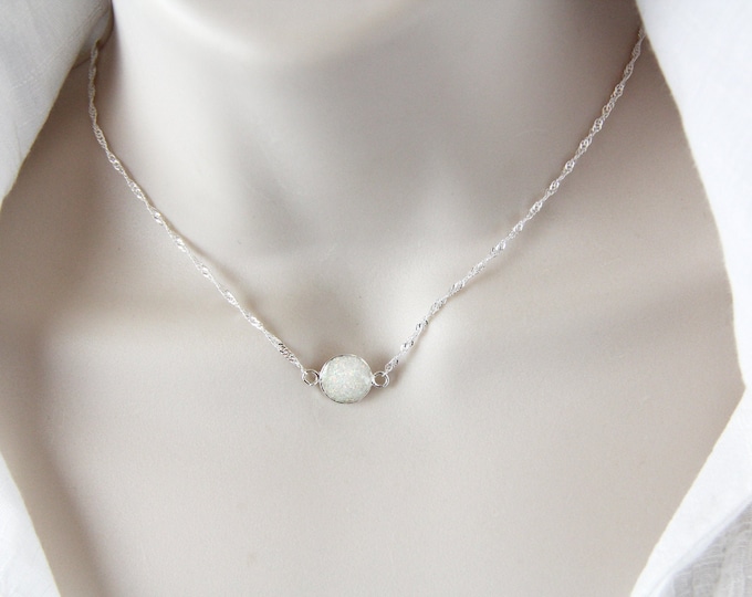 Small Opal Necklace, Delicate Layering Necklace, Minimalist Jewelry, Dainty Necklace, Locket, Tiny Necklace, October Birthstone