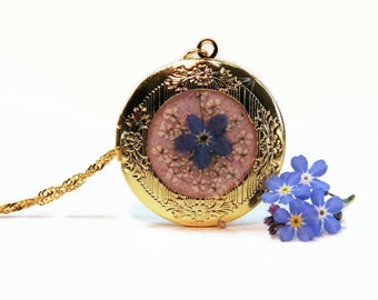 Pressed Flower Locket, Locket Necklace,  Vintage Style Locket, Forget Me Not Necklace, Personalized Gift For Her, Photo Locket, Unique Gift