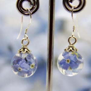 Real Forget me not Earrings, Blue Forget Me Not Earrings, Dainty Earrings, Something Blue, Jewelry, Romantic Gift,Terrarium Jewelry