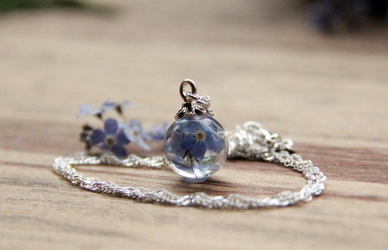 Real Forgetmenot Locket, Blue Forget Me Not Necklace, Locket Necklace, Something Blue, Real Flower Pendant, Romantic Gift image 5