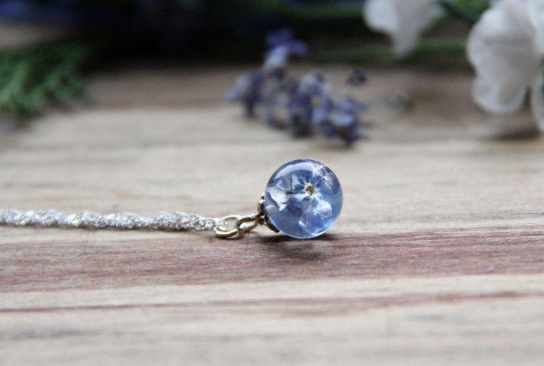 Real Forgetmenot Locket, Blue Forget Me Not Necklace, Locket Necklace, Something Blue, Real Flower Pendant, Romantic Gift image 3