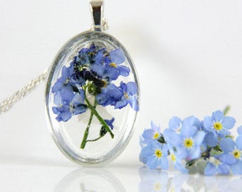 Flower Necklace, Resin Flower, Necklace, Resin Flower Jewelry, Resin Jewelry, Forget Me Not Jewelry, Terrarium Necklace,Real Flower Necklace