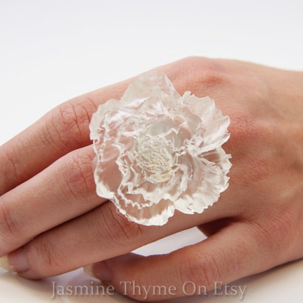 Big Statement Ring, White Ring, Flower Ring, Rose Ring, Big White Ring, Flower Jewelry, Statement Jewelry, Resin Ring, Bridesmaid Jewelry