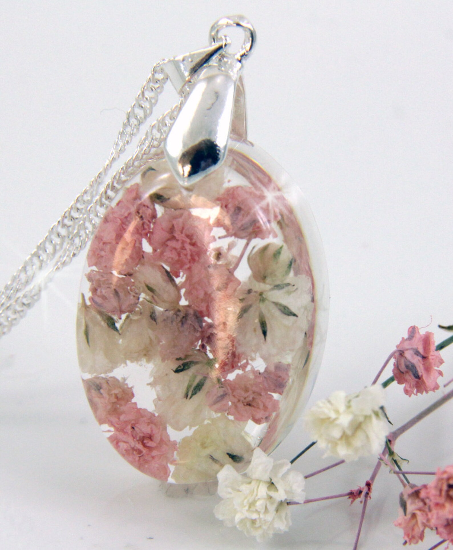 Baby Breath Necklace Pink Necklace Dainty Necklace Bride Etsy Canada