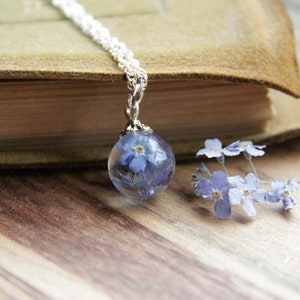 Real Forgetmenot Locket, Blue Forget Me Not Necklace, Locket Necklace, Something Blue, Real Flower Pendant, Romantic Gift image 2