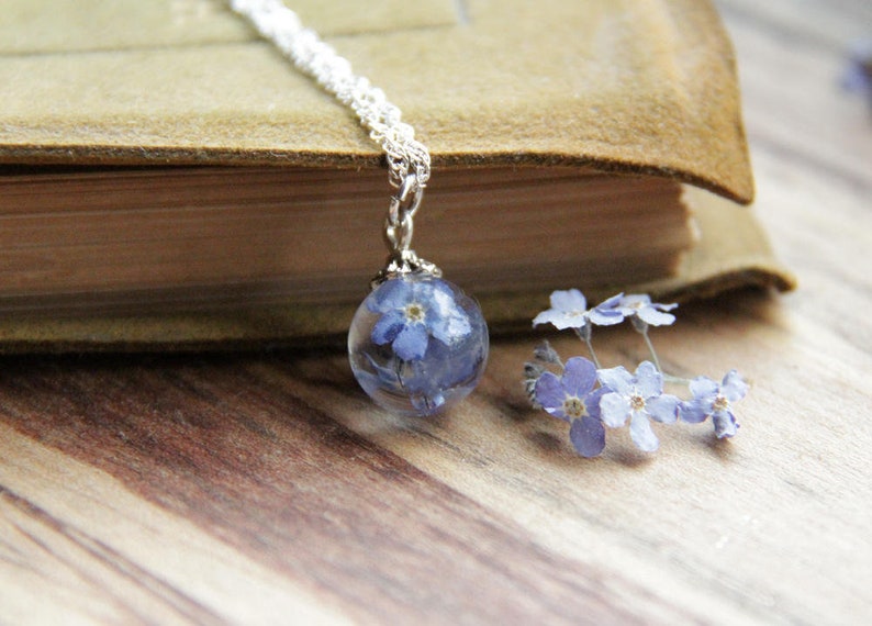 Real Forgetmenot Locket, Blue Forget Me Not Necklace, Locket Necklace, Something Blue, Real Flower Pendant, Romantic Gift image 2