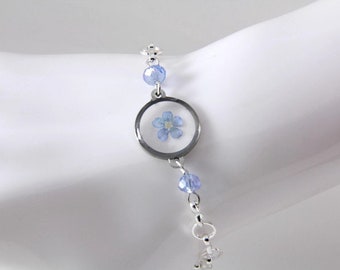 Real Forget me not bracelet - Dainty charm bracelet - Pressed Flowers bracelet - Resin Real flower jewelry-Memorial Jewelry