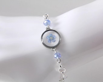 Forget-Me-Not Bracelet: Pressed Flower Resin Charm, Memorial Jewelry