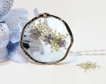 Echte Vergissmeinnicht Halskette, Minimalistische Halskette, Medaillon Halskette, etwas Blaues, Geschenk für sie, Geschenk für Mutter, Geschenk für sie