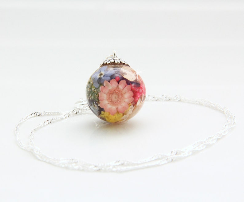Real Flower Resin Orb Terrarium Necklace Colorful Necklace Etsy