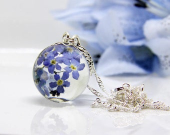 Real Forget me not Locket, Blue Forget Me Not Necklace, Locket Necklace, Something Blue, Real Flower Pendant, Romantic Gift