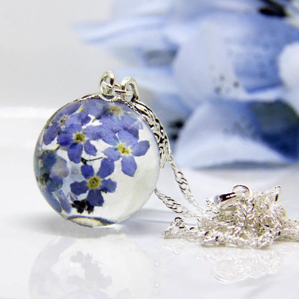 Real Forgetmenot Locket, Blue Forget Me Not Necklace, Locket Necklace, Something Blue, Real Flower Pendant, Romantic Gift