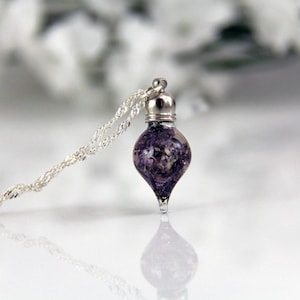 Echte Flieder Phiole: Sterling Silber Kette, zierliches Terrarium