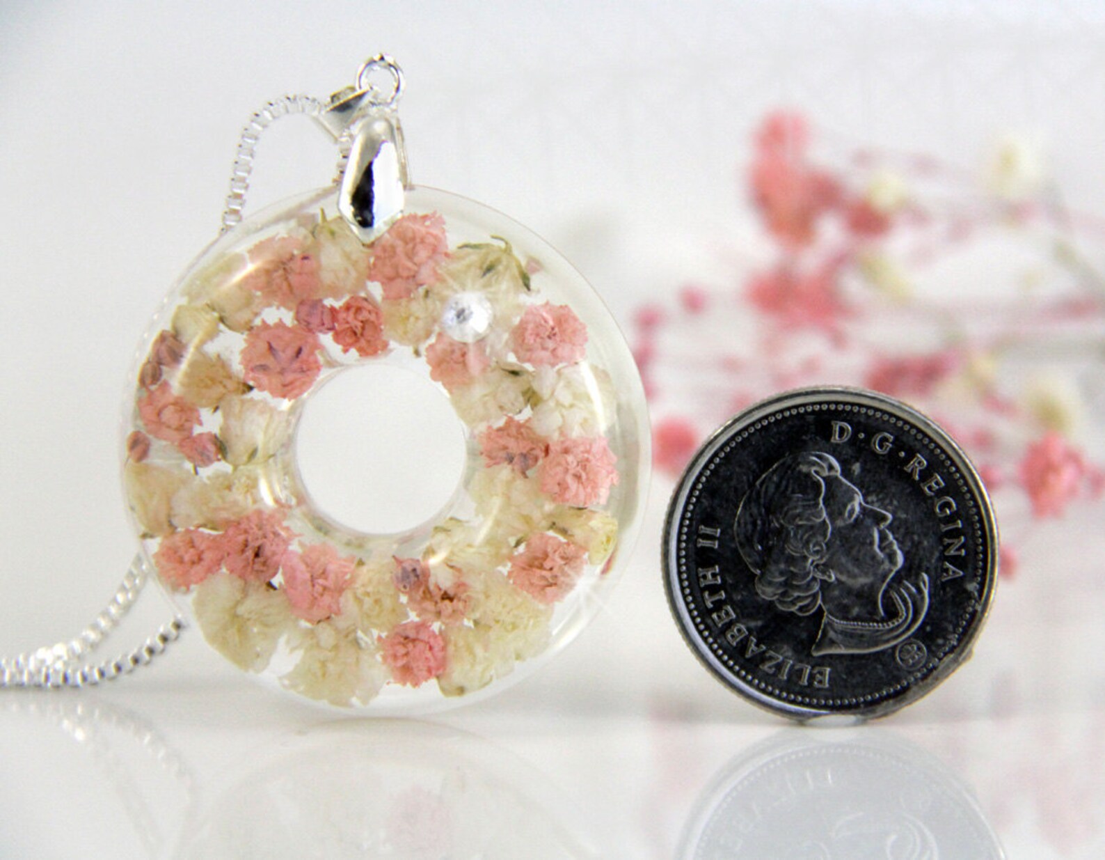 Baby Breath Necklace Pink Necklace Dainty Necklace Bride Etsy Canada