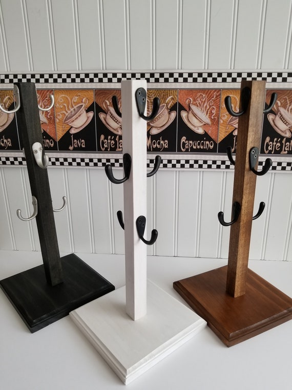 Rustic Mug Stand coffee Mug Tree 6 Hook Farmhouse Coffee Bar Sturdy Stand 2 4 6 Cup Mug Stand Black Gray Ivory Rustic or Walnut Etsy