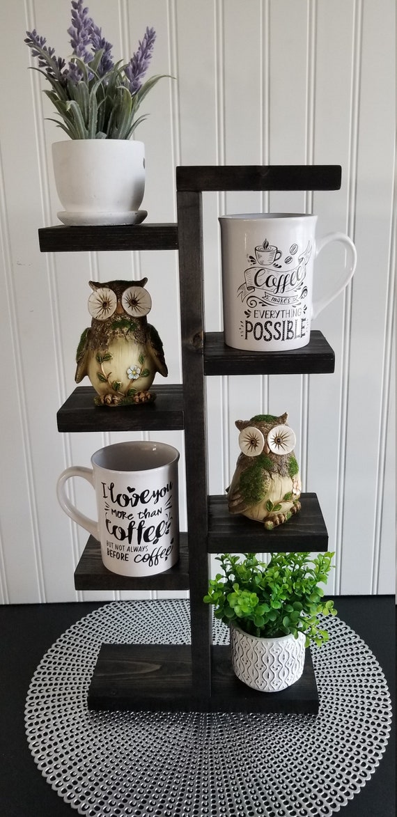 Rustic Mug Stand / Coffee Cup Holder. Wood Plant Stand Succulents