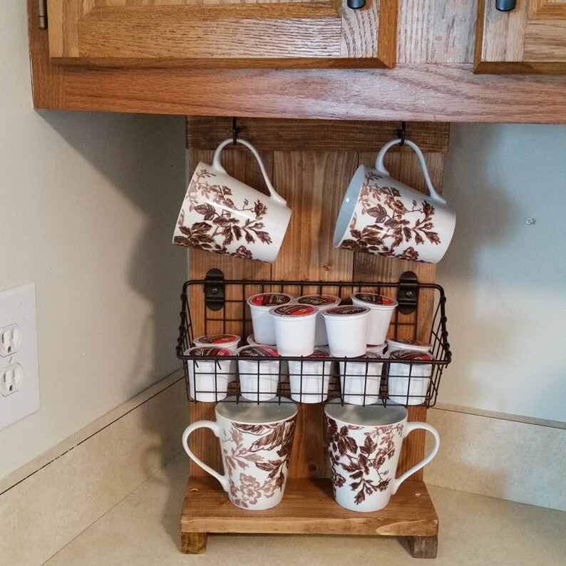 Rustic Coffee Mug Holder Cup Rack Mug Stand Kcup Holder Shelf Etsy