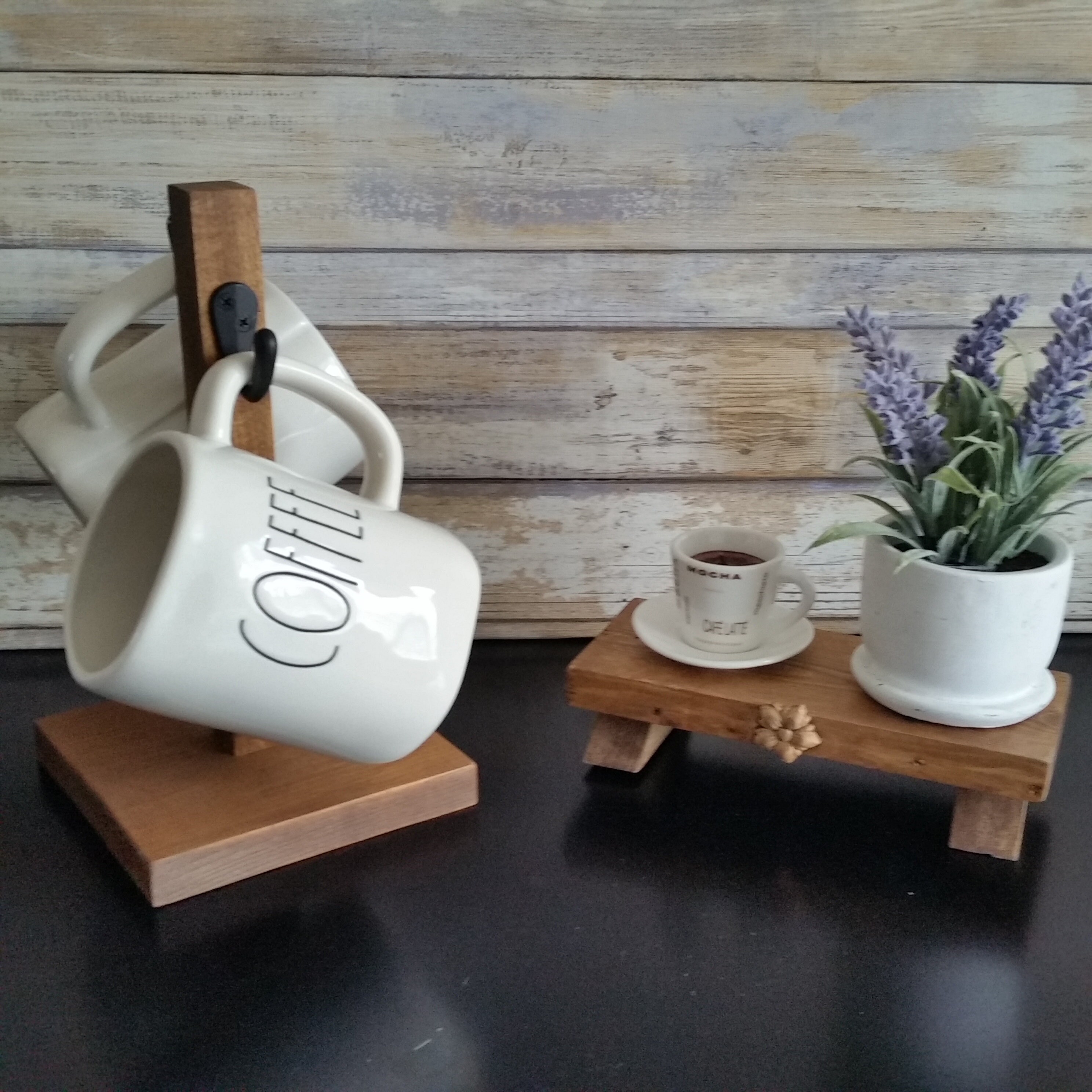 2 Cup Rustic Mug Stand/Coffee Mug Tree 2 Hooks Farmhouse Etsy