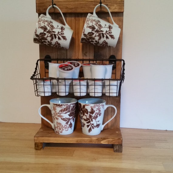 Rustic Coffee Mug Holder Cup Rack Mug Stand K-Cup Holder Shelf