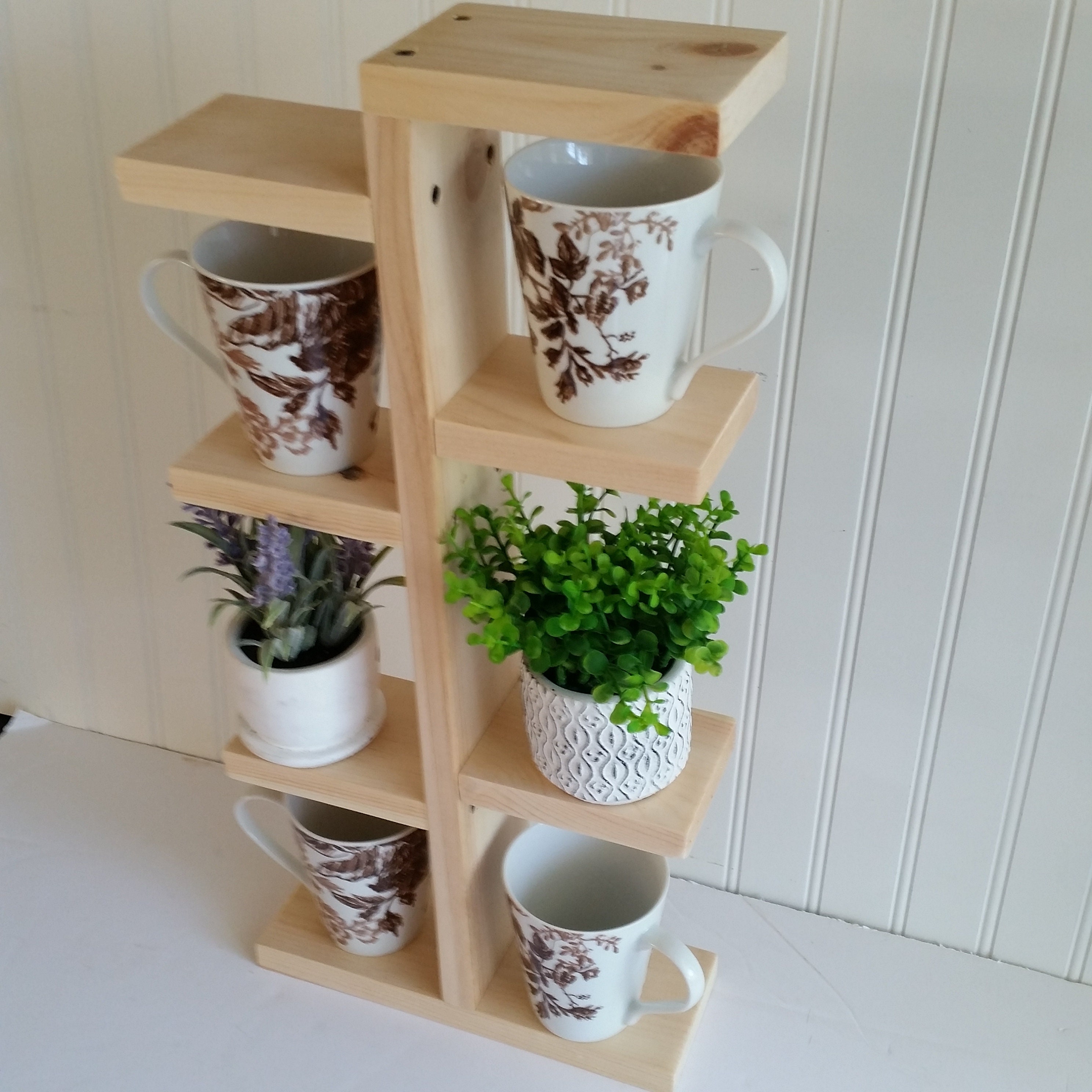Wood Mug Stand / Coffee Cup Holder. Wood Plant Stand Succulents Coffee Bar  Farmhouse 8 Shelves Holds Cups, Mugs, Photos, Condiments, Etc. 