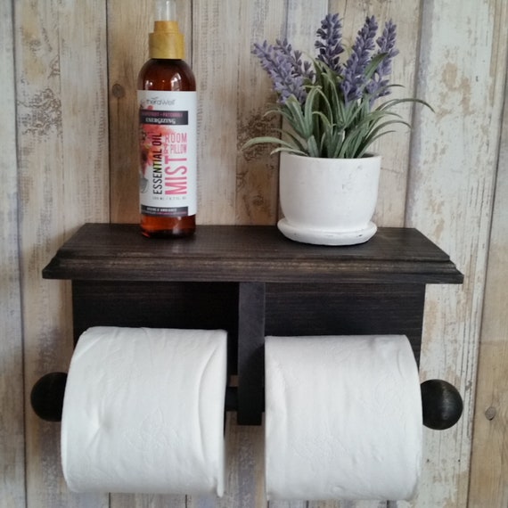 Double Roll Toilet Paper Holder Wall Mount With Shelf Holds 2 Large Rolls  Bathroom Rustic Fixture 