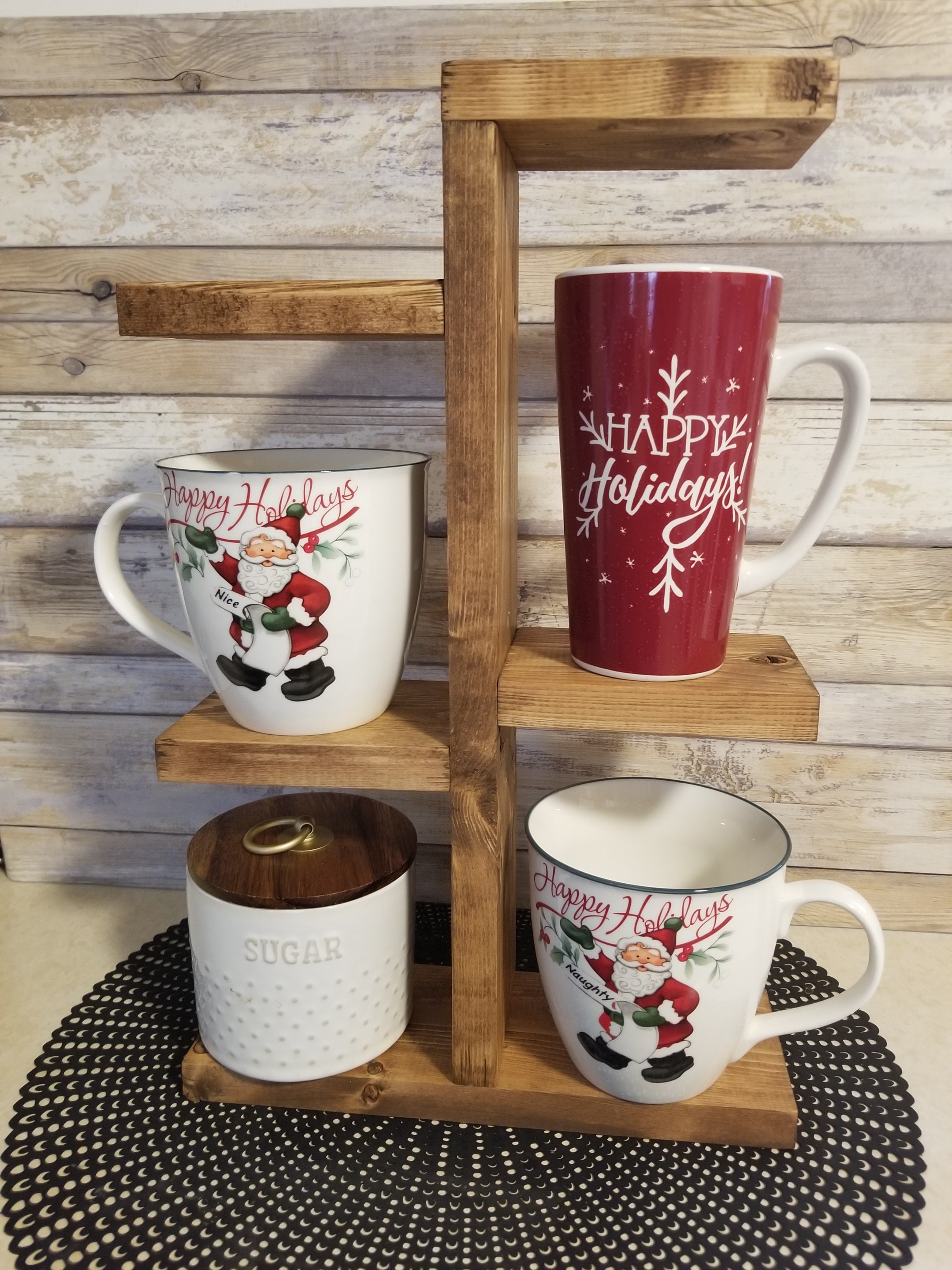 Rustic Mug Stand/coffee Mug Tree 6 Hook Farmhouse Coffee Bar Sturdy Stand  2-4-6 Cup Mug Stand . Black Gray Ivory Rustic or Walnut 