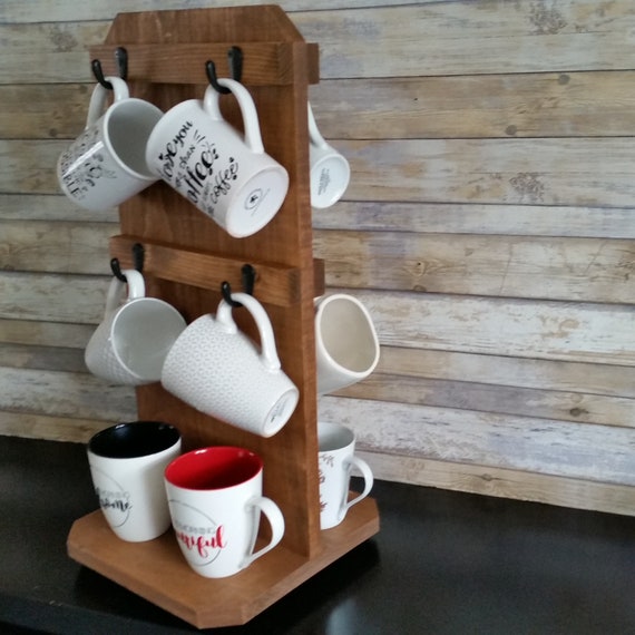 Rotating Coffee Mug Holder Holds 12 Large Size Cup Countertop Stand Turns  Spinning Farmhouse Multi Functional Coffee Bar Stand Rae Dunn 
