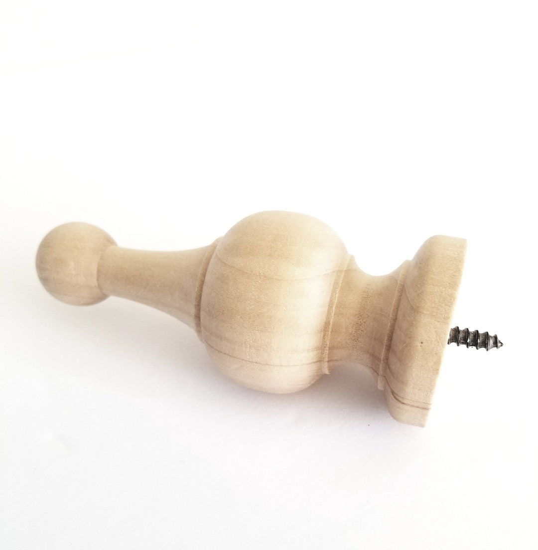 Wood Finial Screw in Riser Legs Dowel Finial Decorative Top Natural