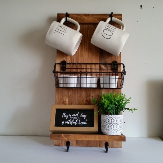 Coffee cup rack, Kitchen organizer, wedding, Coffee bar, holder, mug  holder, housewarming gift, kitchen decor, mug rack, farmhouse kitchen -   México