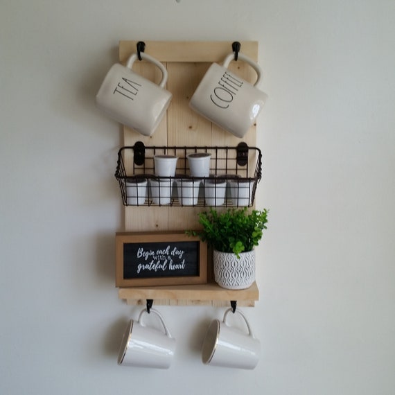 Wall Mounted Coffee Mug Holder Cup Rack K-cup Holder Shelf Storage