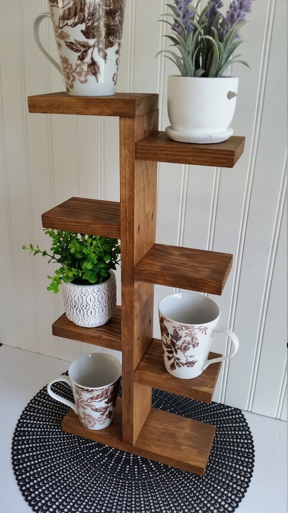 Rustic Mug Stand / Coffee Cup Holder. Wood Plant Stand Succulents Coffee  Bar Farmhouse 8 Shelves Holds Cups, Mugs, Photos, Condiments, Etc. 