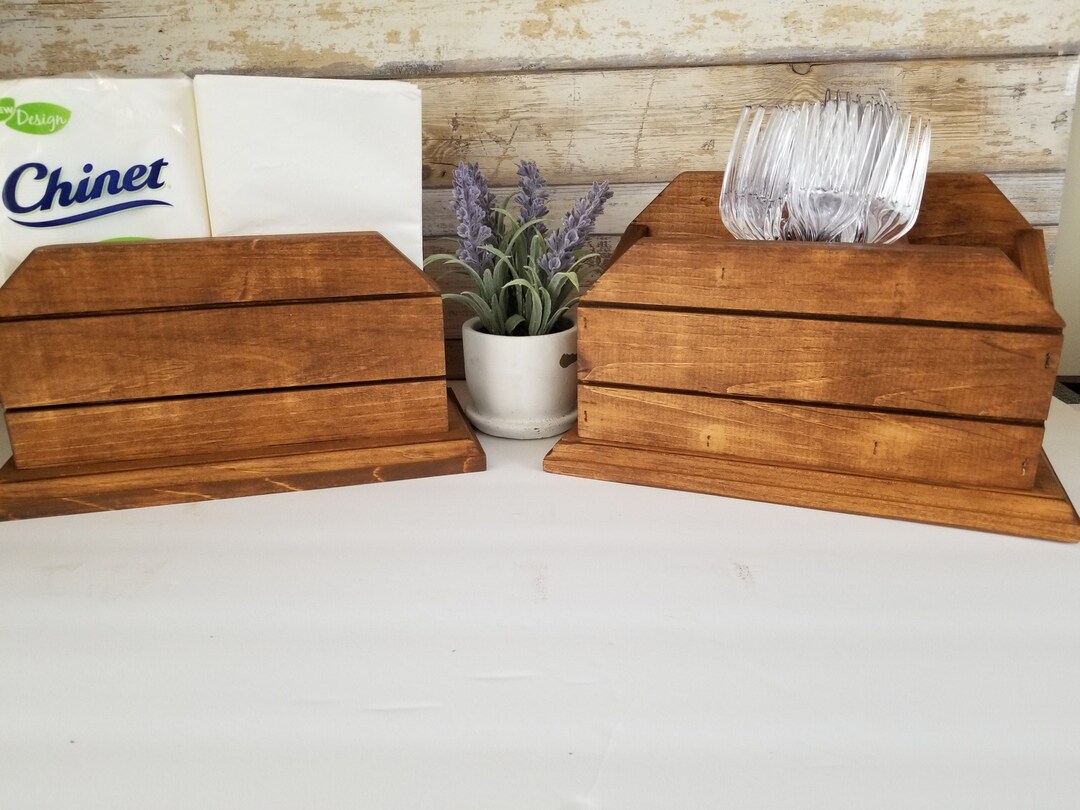 Rectangle Wood Napkin Silverware Holder Larger Dinner Napkin Etsy