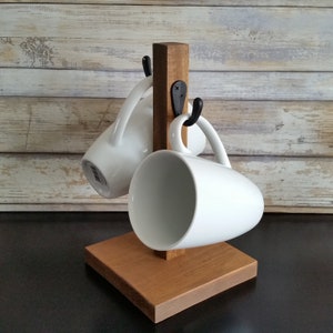 2 Cup Rustic Mug Stand/Coffee Mug Tree 2 Hooks Farmhouse Coffee Bar Sturdy Stand 2 cup mug stand. Black Gray Ivory Rustic Walnut Minimalist