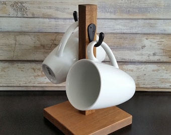 2 Cup Rustic Mug Stand/Coffee Mug Tree 2 Hooks Farmhouse Coffee Bar Sturdy Stand 2 cup mug stand. Black Gray Ivory Rustic Walnut Minimalist