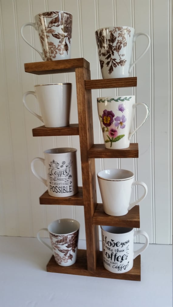 Barnwood Coffee Mug Rack Vertical Wall-Mount Coffee Cup Holder