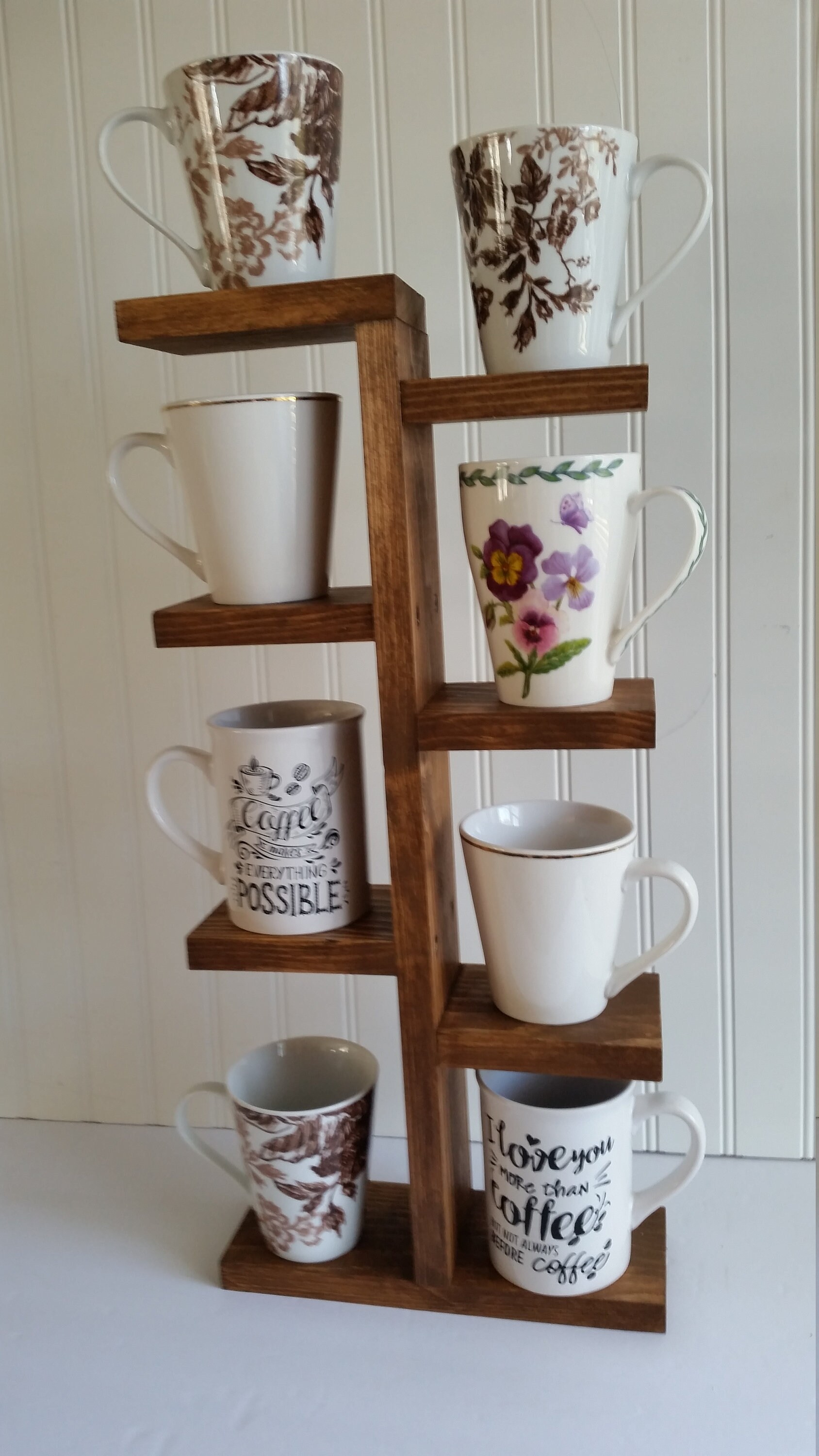 Rustic Mug Stand Coffee Cup Holder. Wood Plant Stand Succulents Coffee Bar Farmhouse 8 Shelves Holds Cups Mugs Photos Condiments Etc. Etsy