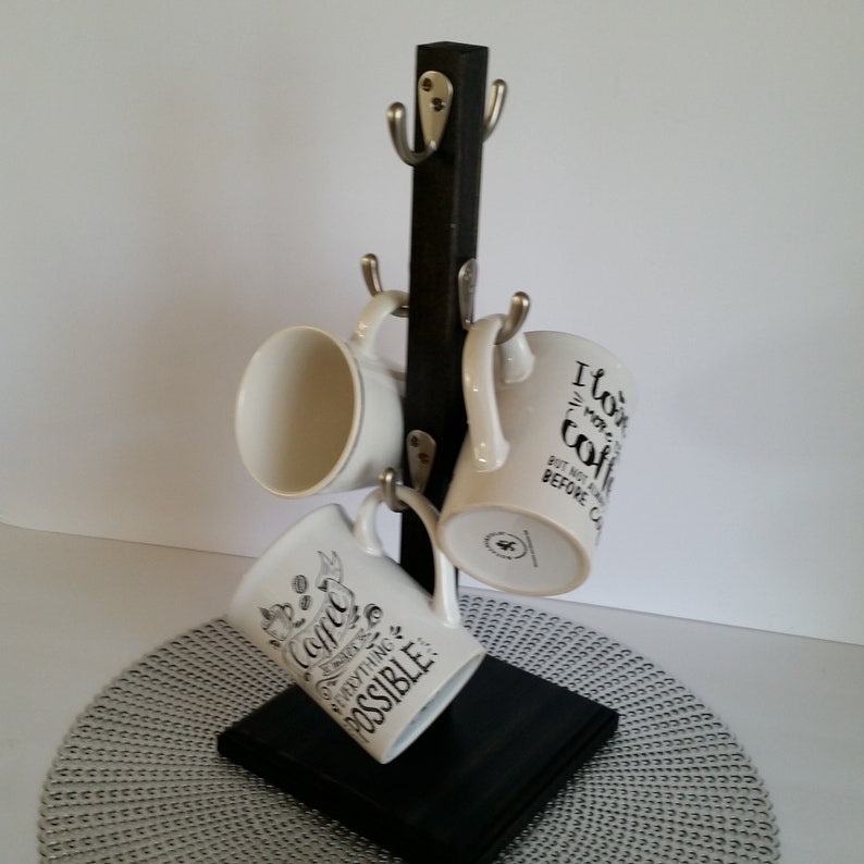 Coffee Cup Stand 6 Hooks for Hanging Mugs Cups Wood Industrial Etsy