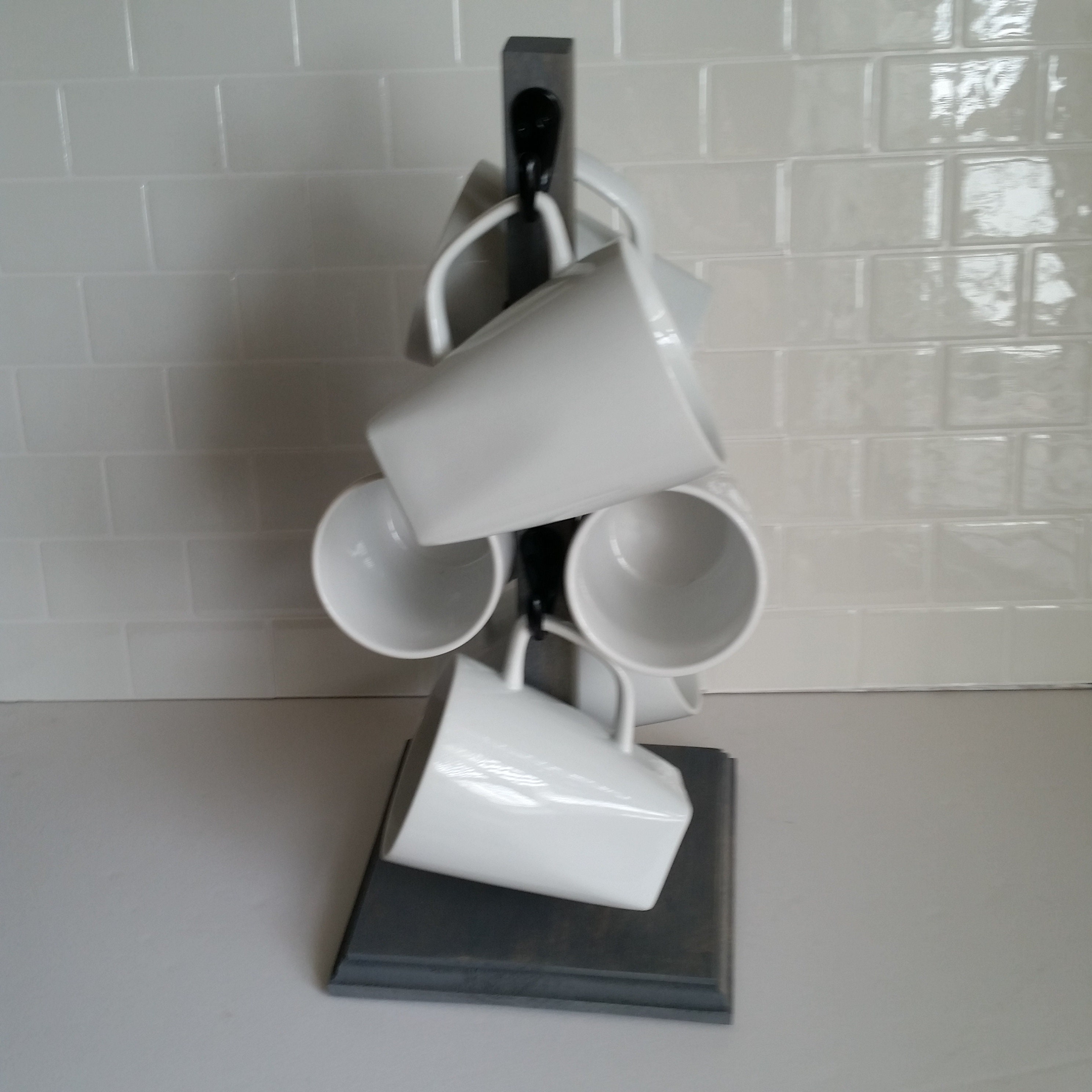 Gray coffee mug cup stand 6 hooks for hanging mugs cups wood Etsy