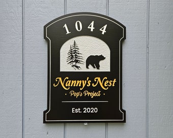 Country Estate Mountain Engraved Property Name Sign, Engraved Painted Lettering, Cabin Driveway Sign with Address, Custom Exterior Signs,