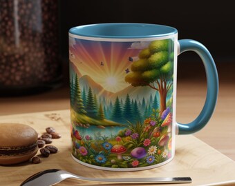 Sunrise Forest Mountain Mug, Nature Mug Gift, Wilderness Nature Gift, Sky, Gift Mug Cup 15oz