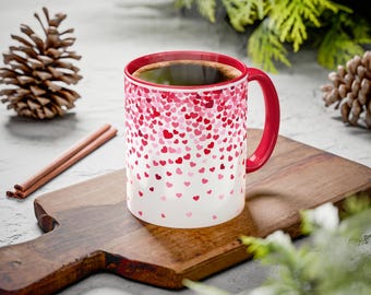 Happy Valentine's Day Falling Heart Colorful Mug, Romantic Kitchen Decor, Gift for Him Her, Coffee Cup, Tea Cup, Multiple Colors, Red, Pink