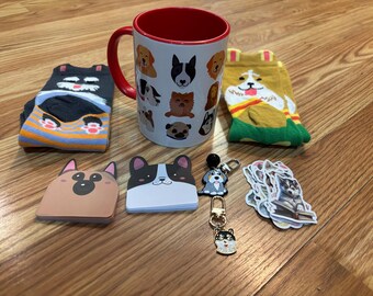 Dog Lover Dog Valentine's Day Mug Set Bundle, Kitchen Decor, Gift for Her, Coffee Cup, Tea Cup, Multiple Colors, Red, Pink, Puppy Cute